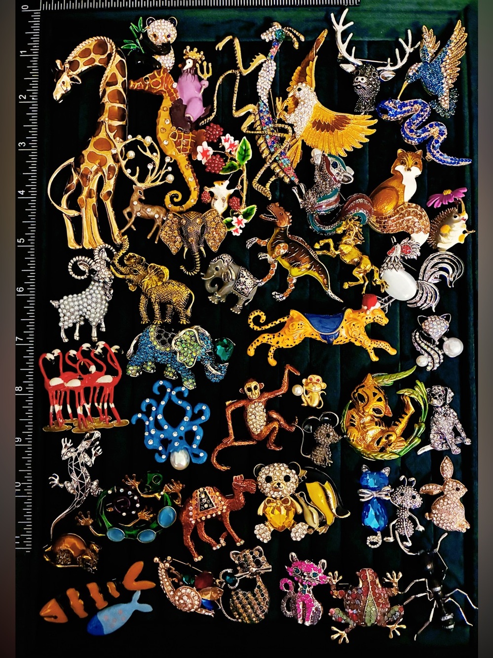 Lot of 45 Animal Brooch Pins Rhinestone Enamel Eagle Mantis Dinosaur Monkey